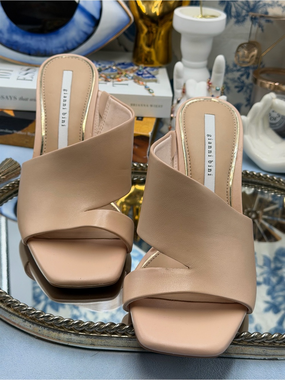 🆕 GIANNI BINI 🧿 NWOB Paityn Leather Architectural Pearl Wedge, Nude - Sz 7 - Picture 13 of 15